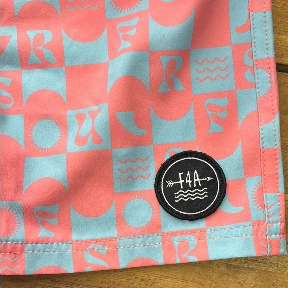 Pink and Blue Geometric Pattern Swimsuit with Elastic Waistband